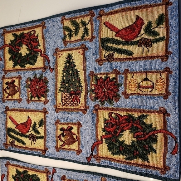 𝅺set of 2 Unbranded Place mats Christmas Tapestry blue with boxed tree bird - Picture 4 of 5